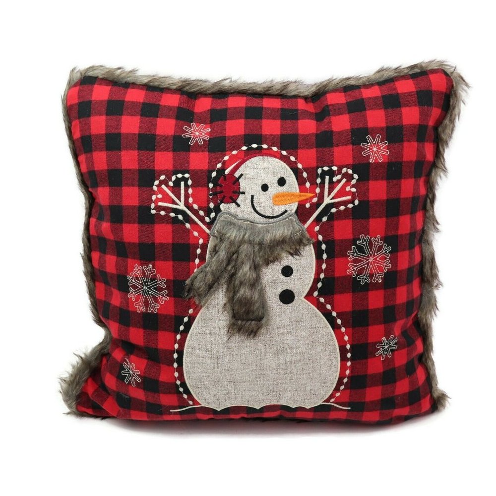 Pillow Perfect Fur Snowman Square Red/Black 18-inch Throw Red 18 x 18